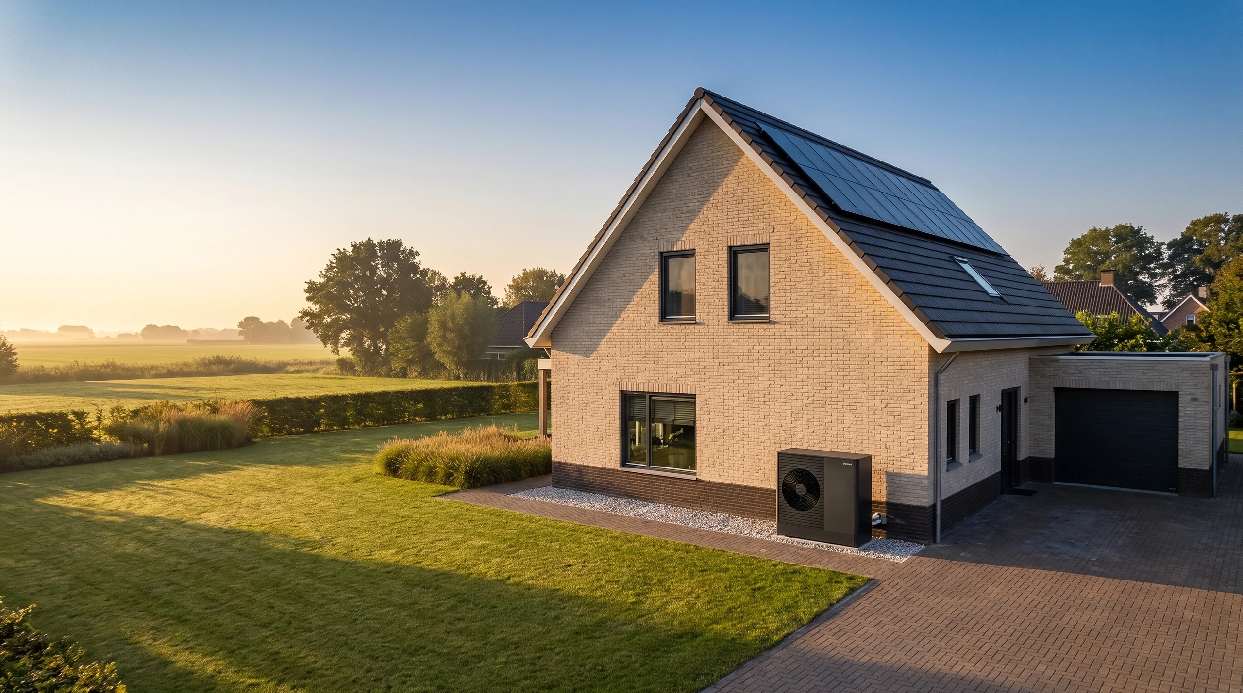 Warmtepomp geïnstalleerd tegen de gevel van een woning in West-Brabant
