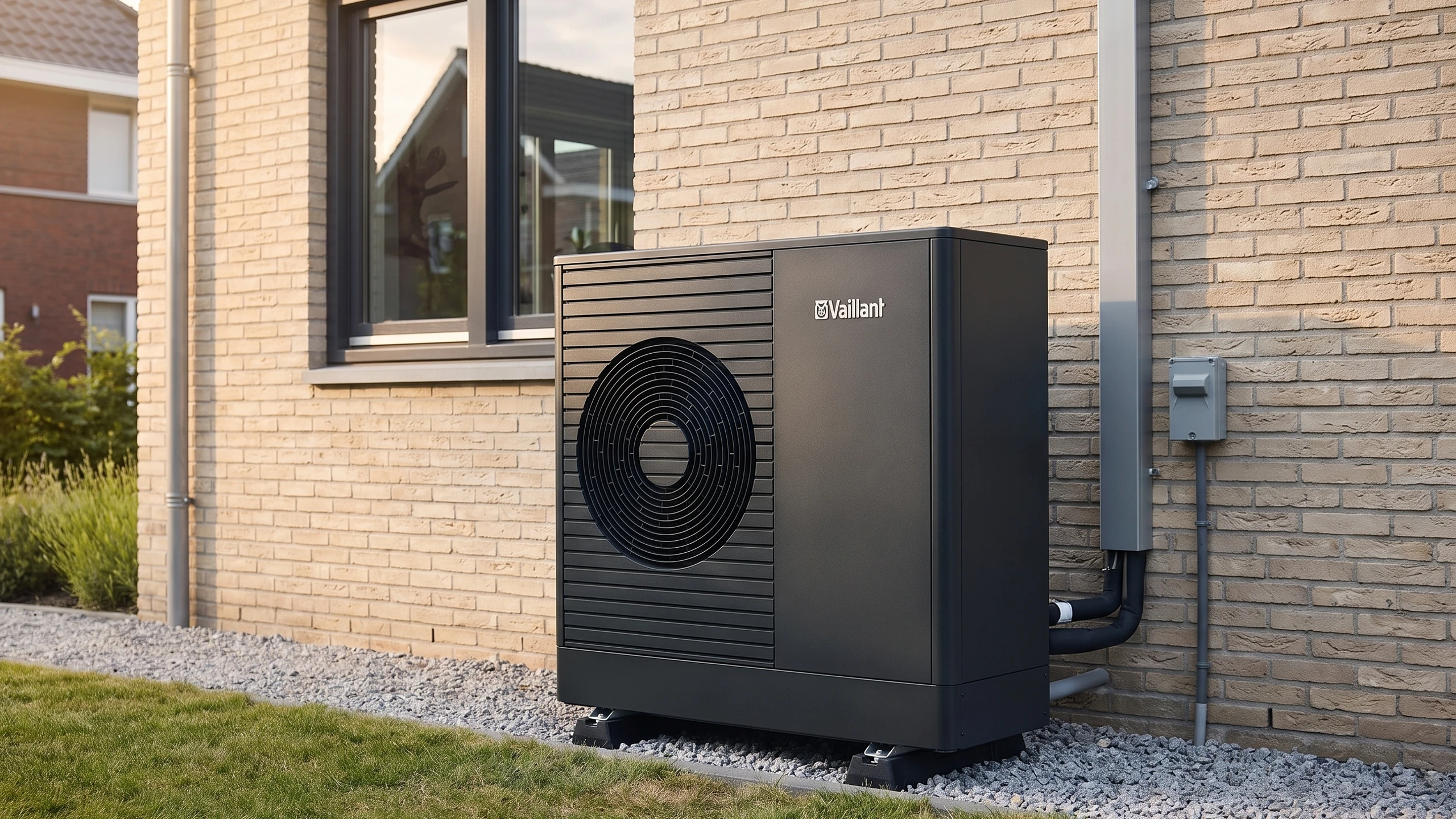 Warmtepomp geïnstalleerd tegen de gevel van een woning in West-Brabant